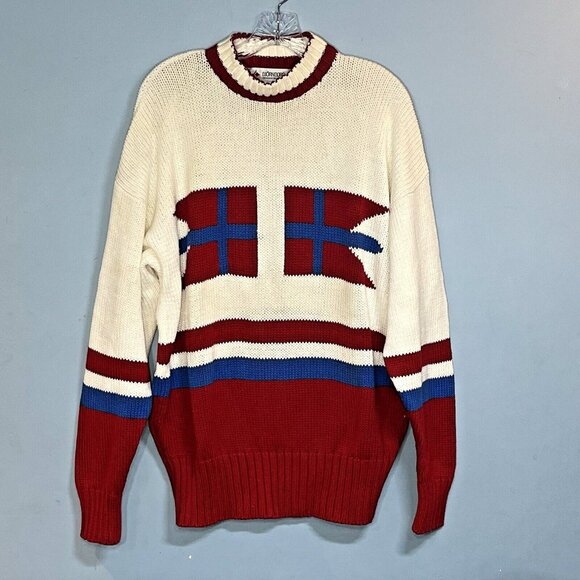 Bjorn‎ Borg Sweater Men Large Vintage Nautical Dad 80s Nordic Flag Preppy 90s - Picture 1 of 9